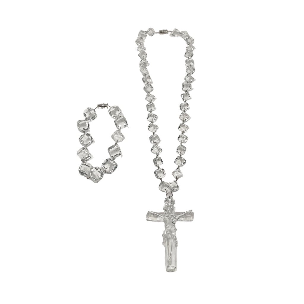 Liman Glass Crucifix Pendant, Dice Necklace Bracelet Set - Image 3