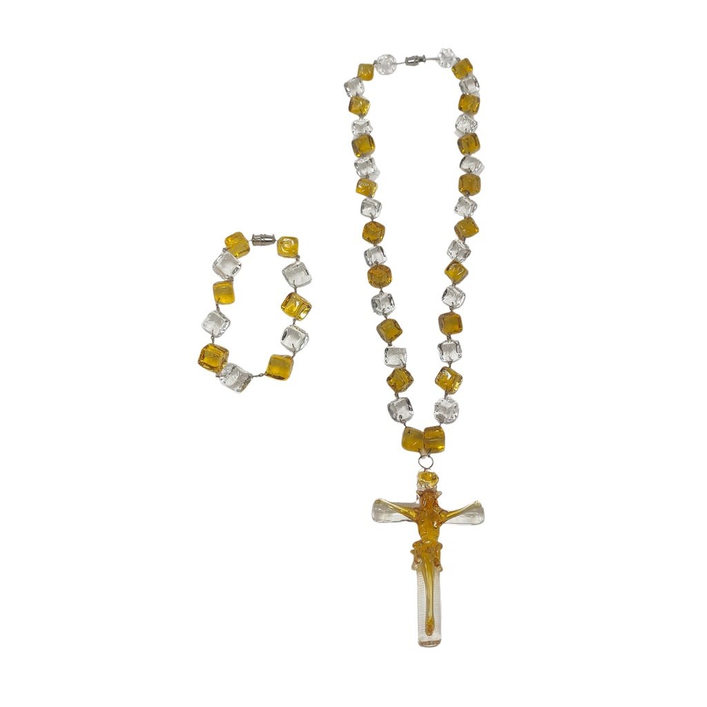 Liman Glass Crucifix Pendant, Dice Necklace Bracelet Set - Image 4