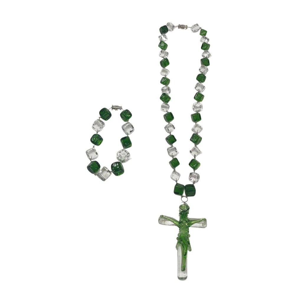 Liman Glass Crucifix Pendant, Dice Necklace Bracelet Set - Image 7