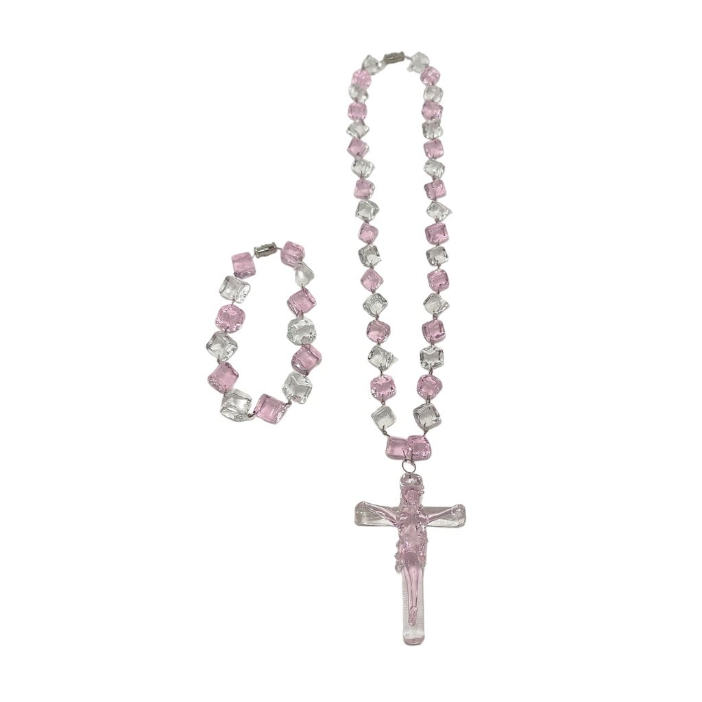 Liman Glass Crucifix Pendant, Dice Necklace Bracelet Set - Image 8