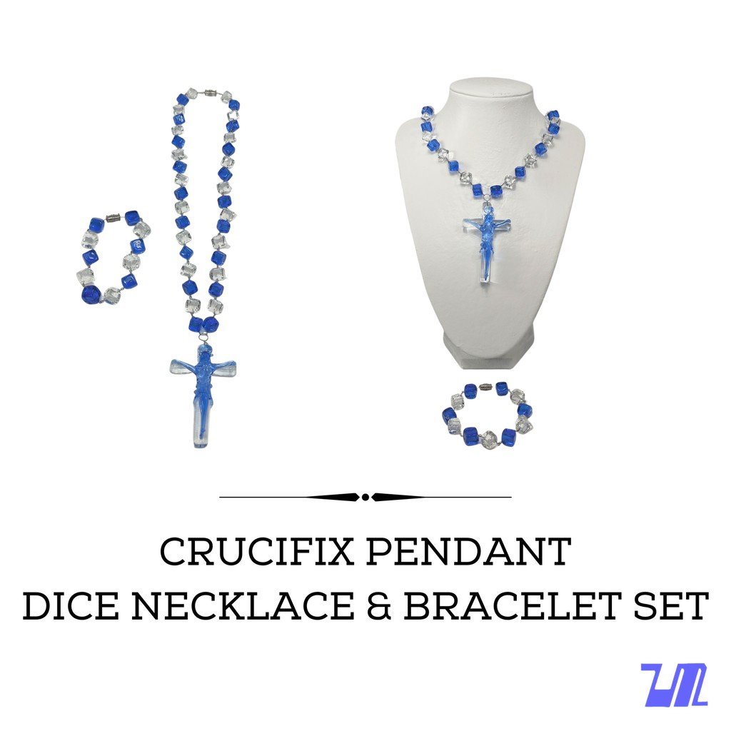 Liman Glass Crucifix Pendant, Dice Necklace Bracelet Set