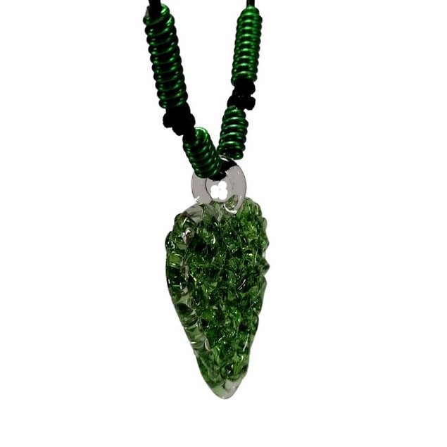Liman Glass Heart Crochet Straight Glass Pendant, Alum Wire Accent Necklace - Image 4