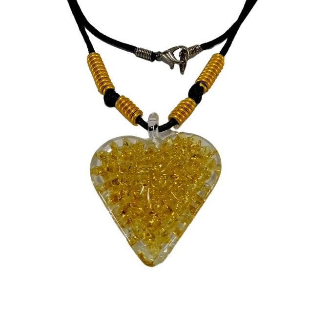 Liman Glass Heart Crochet Straight Glass Pendant, Alum Wire Accent Necklace - Image 5