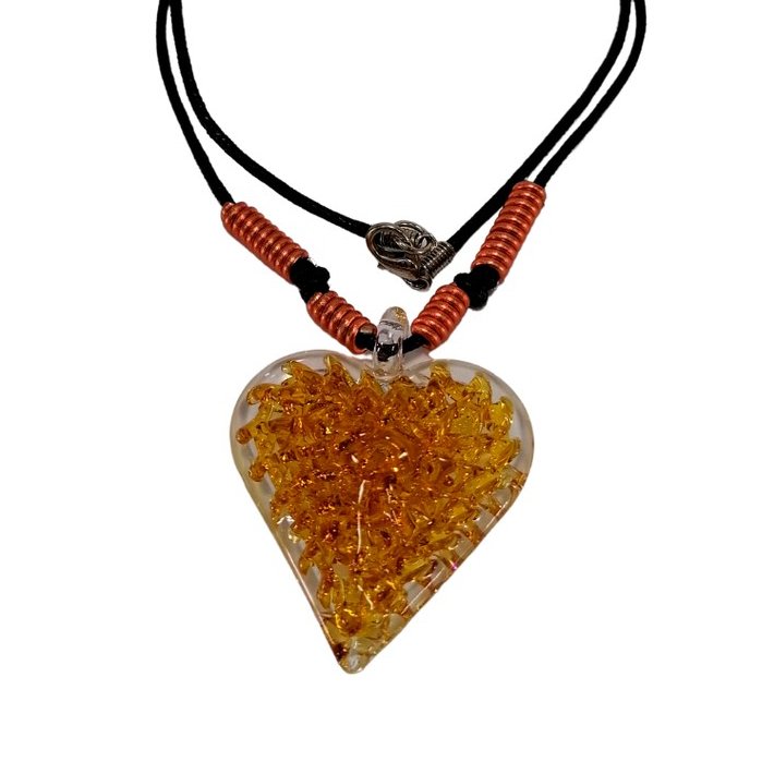 Liman Glass Heart Crochet Straight Glass Pendant, Alum Wire Accent Necklace - Image 6