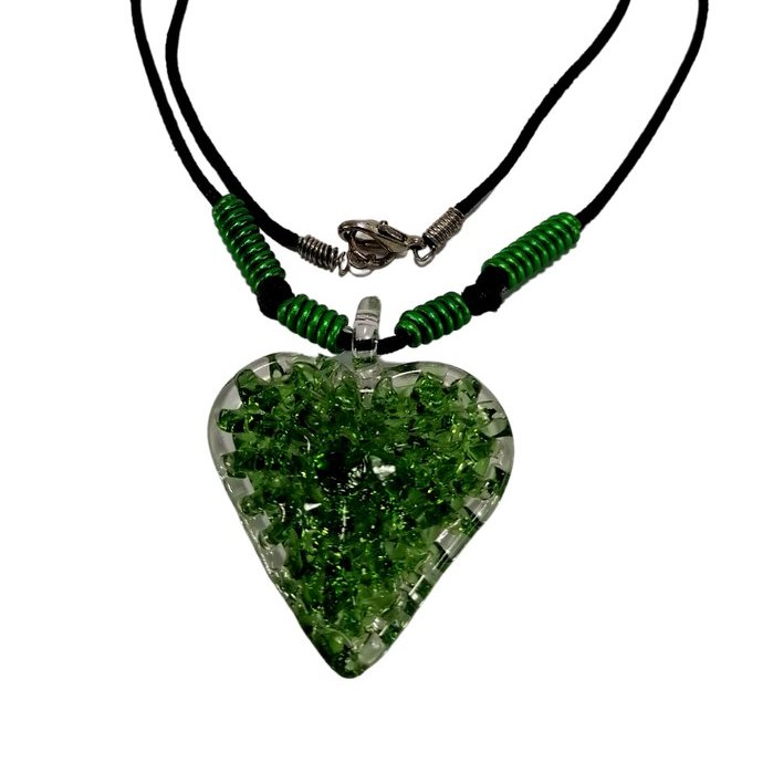 Liman Glass Heart Crochet Straight Glass Pendant, Alum Wire Accent Necklace - Image 8