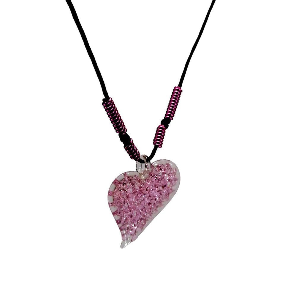 Liman Glass Heart Crochet Slant Glass Pendant, Alum Wire Accent Necklace - Image 5