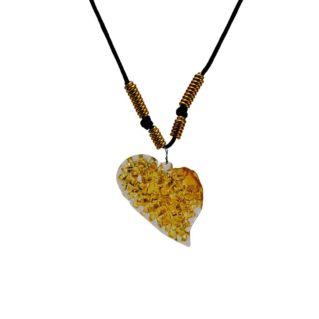 Liman Glass Heart Crochet Slant Glass Pendant, Alum Wire Accent Necklace - Image 6
