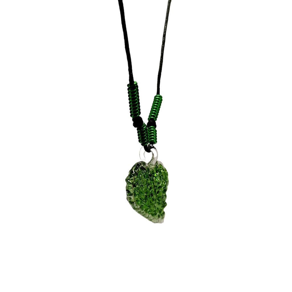 Liman Glass Heart Crochet Slant Glass Pendant, Alum Wire Accent Necklace - Image 9