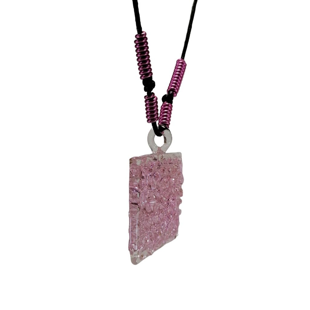 Square Crochet Glass Pendant with Alum Wire Accent Necklace - Image 2