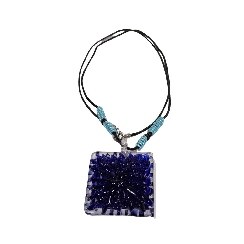 Square Crochet Glass Pendant with Alum Wire Accent Necklace - Image 3