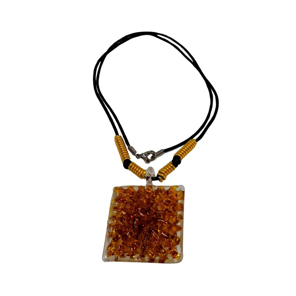Square Crochet Glass Pendant with Alum Wire Accent Necklace - Image 4