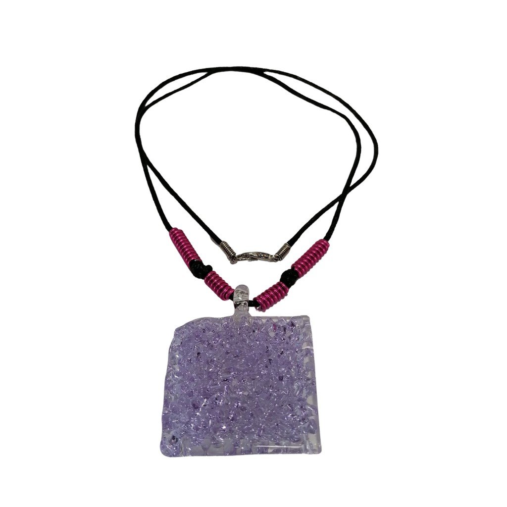 Square Crochet Glass Pendant with Alum Wire Accent Necklace - Image 5