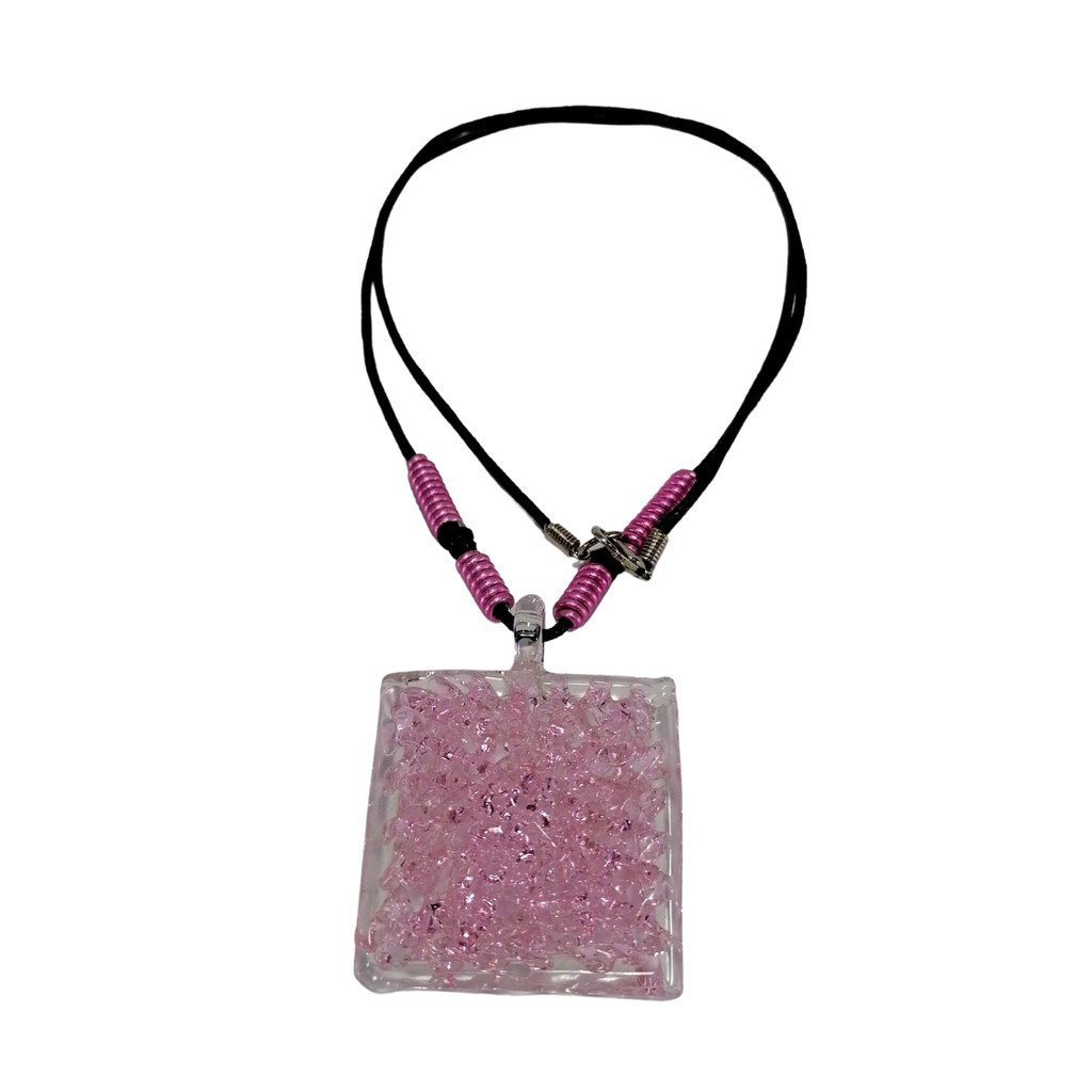 Square Crochet Glass Pendant with Alum Wire Accent Necklace - Image 6