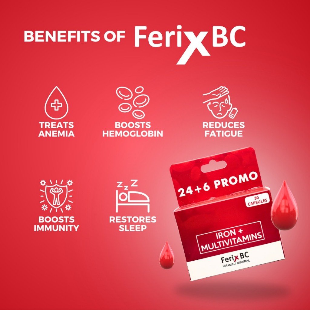 Ferix BC - Iron plus Multivitamins 24+6 Promo Capsules for Iron deficiency Anemia - Image 4