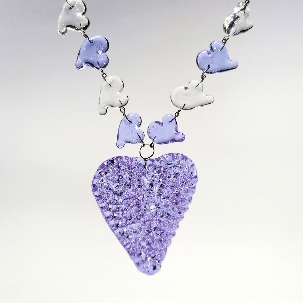 Liman Glass Crochet Heart Pendant Necklace and Bracelet Set for Women - Image 2