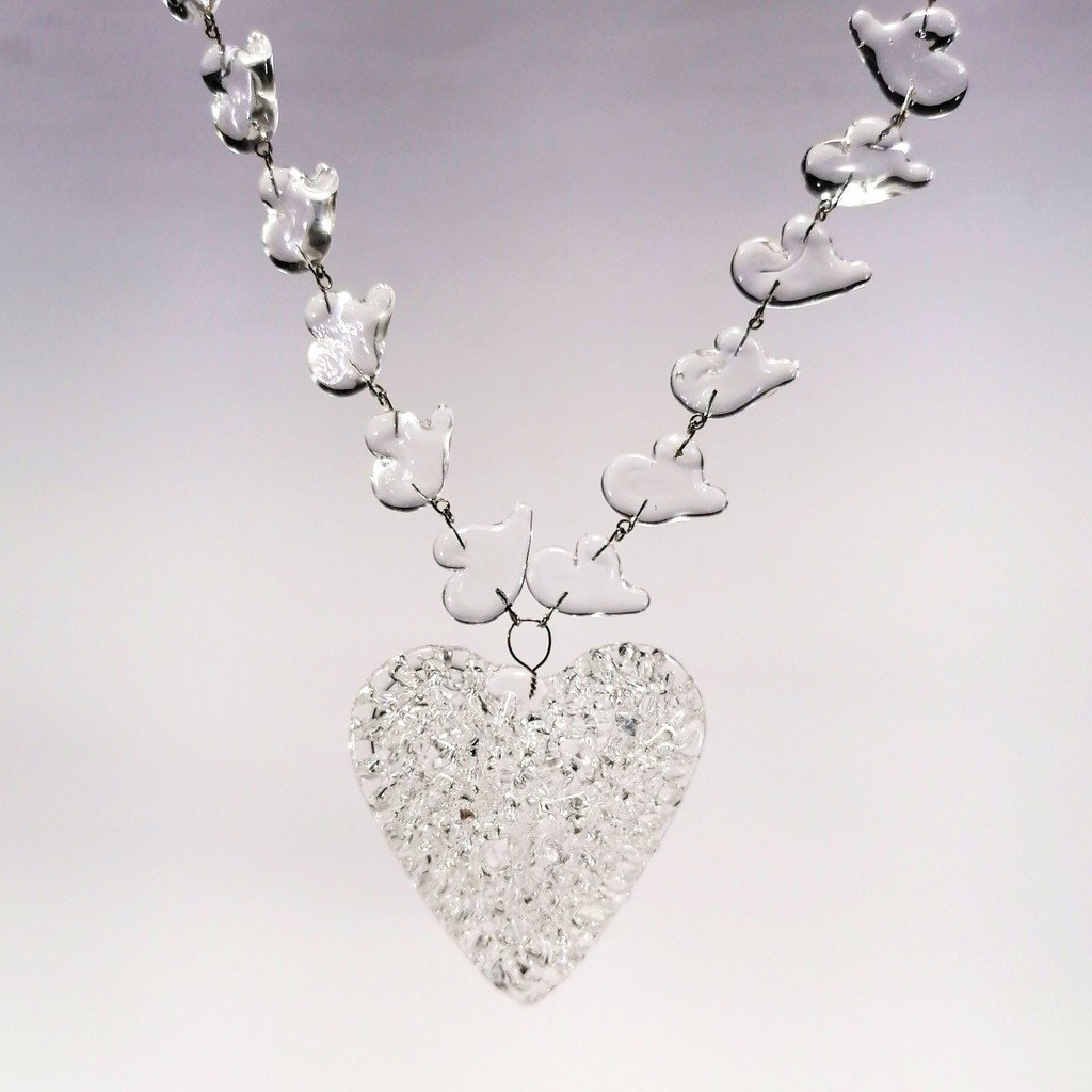 Liman Glass Crochet Heart Pendant Necklace and Bracelet Set for Women - Image 3