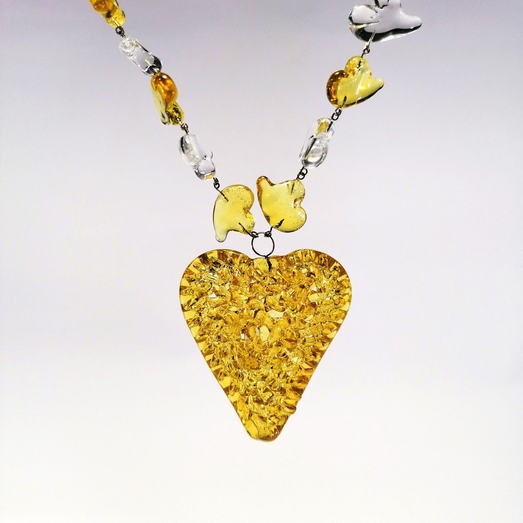 Liman Glass Crochet Heart Pendant Necklace and Bracelet Set for Women - Image 5