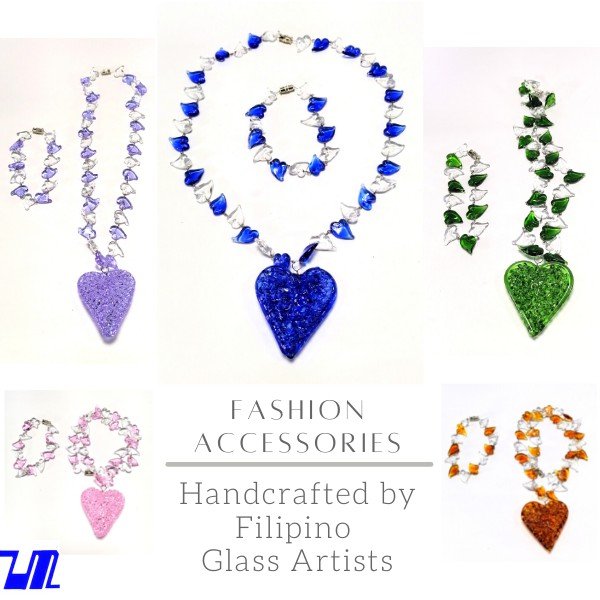 Liman Glass Crochet Heart Pendant Necklace and Bracelet Set for Women - Image 8