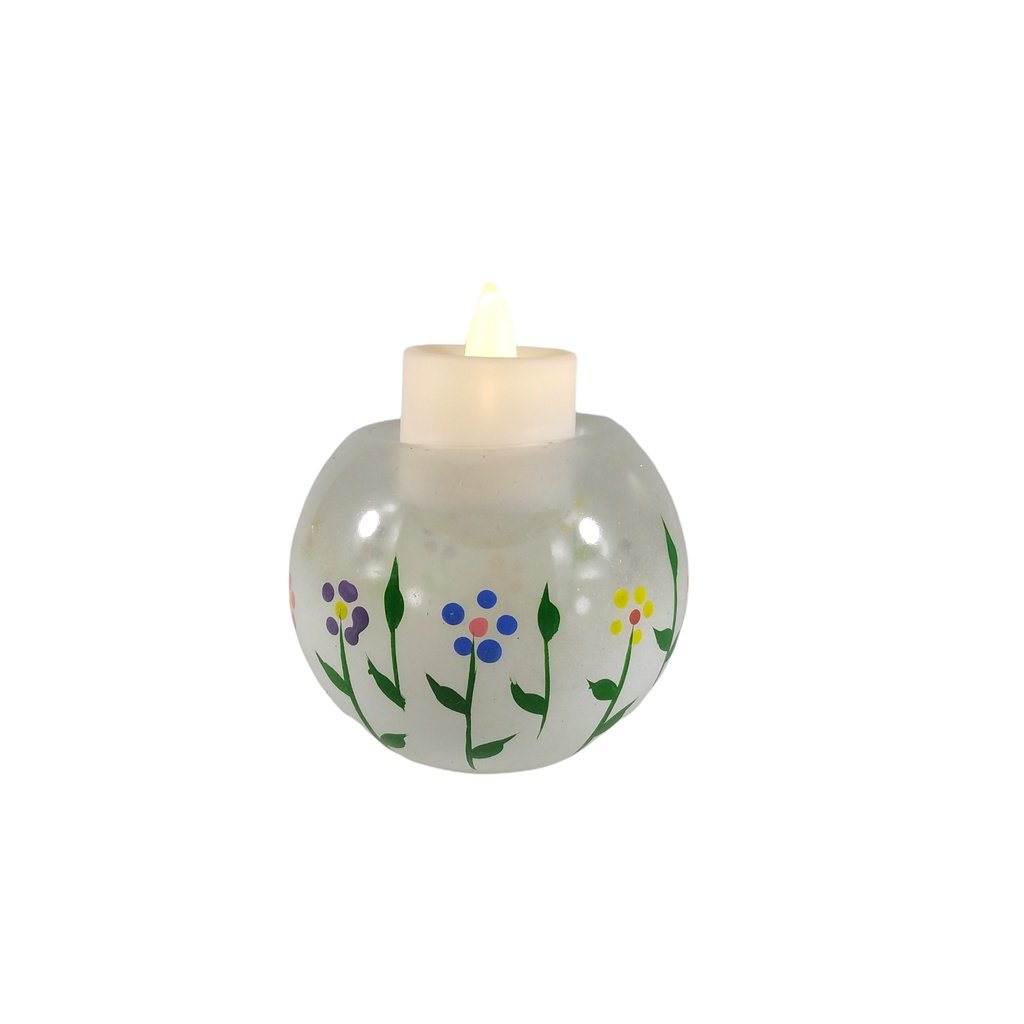 6pc Set Handpainted Glass Tealight Candle Holder Home Decoration White Flowers GTL 7104