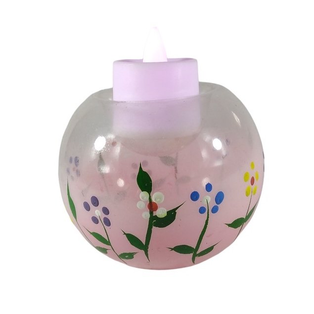 Glass Tealight Holder Pink Flowers 6pc Handpainted 3.5" GTL 7108
