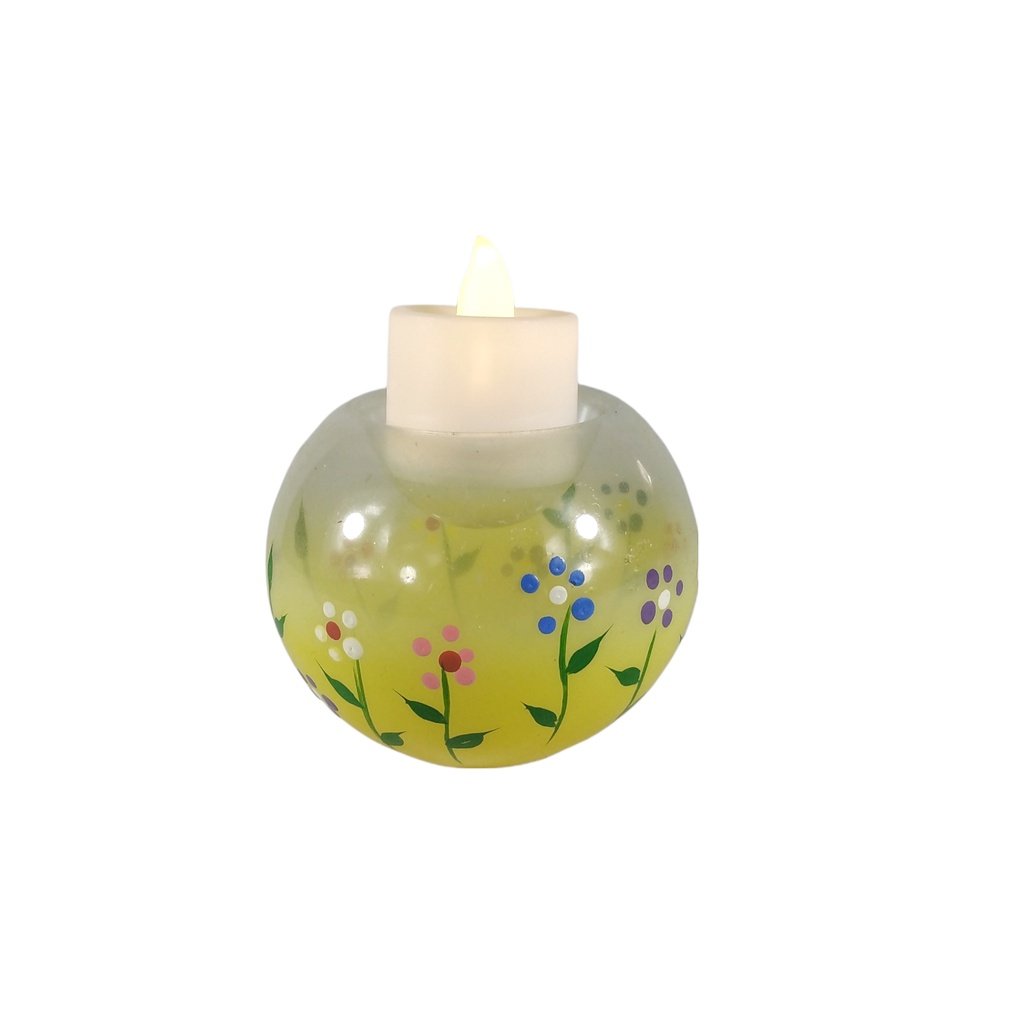 6pc Set Handpainted Glass Tealight Candle Holder Home Decoration Yellow Flowers GTL 7109