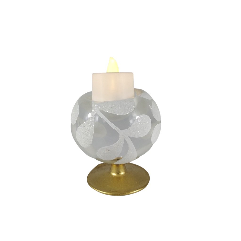 6pc Set Handpainted Glass Tealight Candle Holder Home Decoration White Leaves GTL 7112