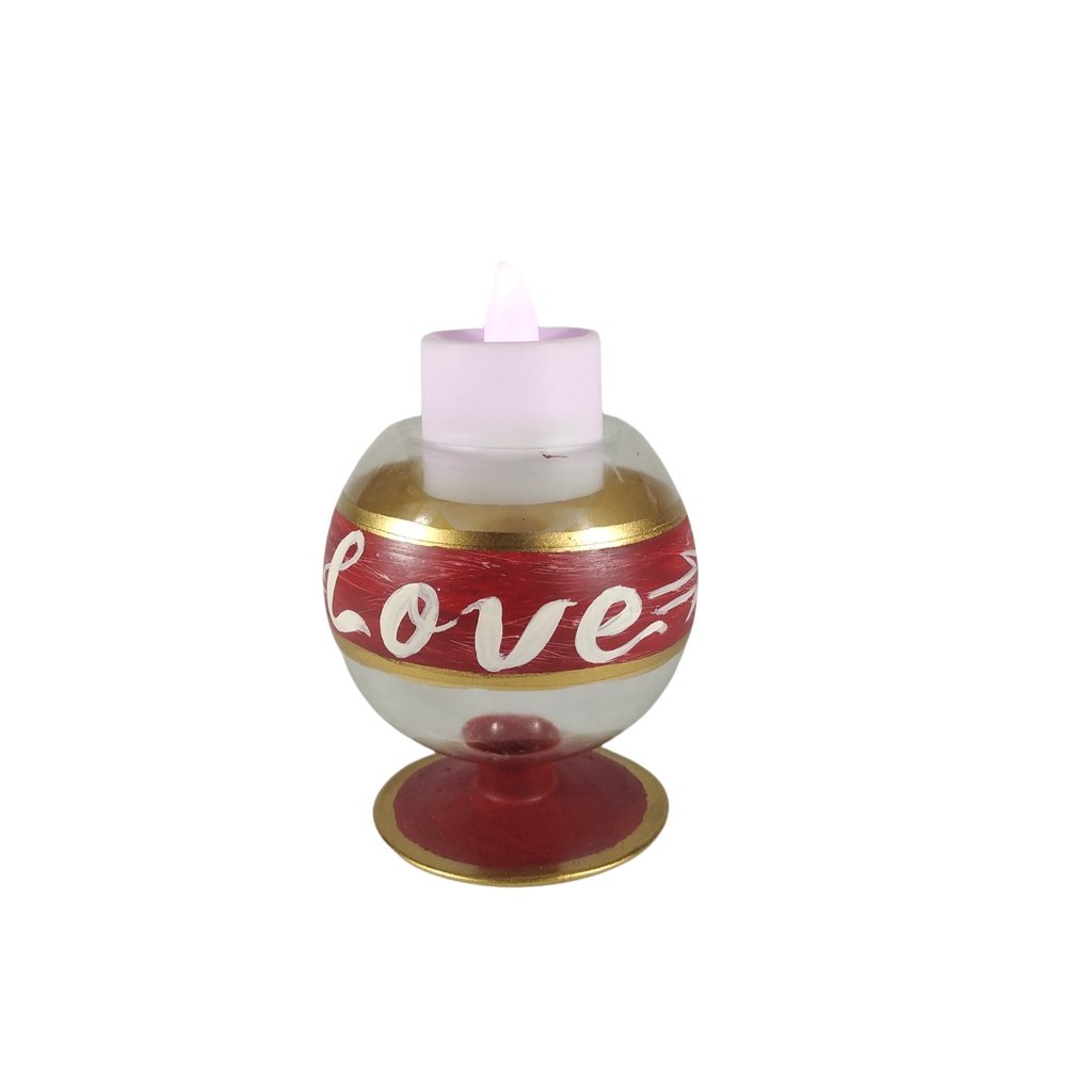 6pc Tealight Candle Holder Glass with Handpainted Love GTL 7120