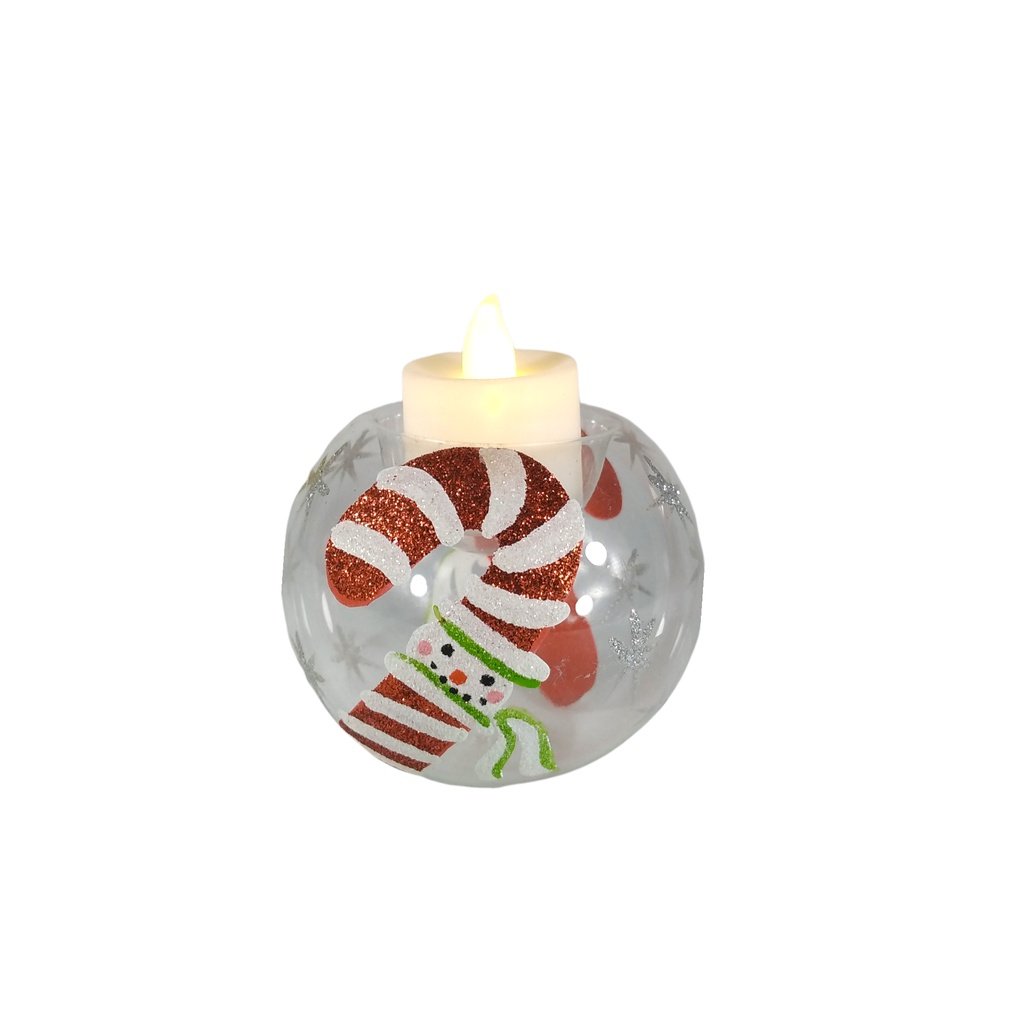6pc Set Handpainted Glass Tealight Candle Holder Home Decoration Candy Cane Snowman GTL 7124
