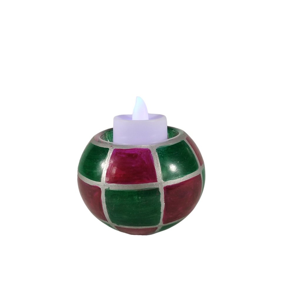 6pc Set Handpainted Glass Tealight Candle Holder Colorful Checkers GTL 7126