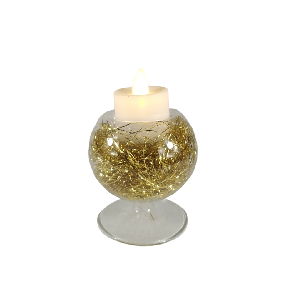 6pc Glass Tealight Candle Holder with Gold Shreds GTL 7128