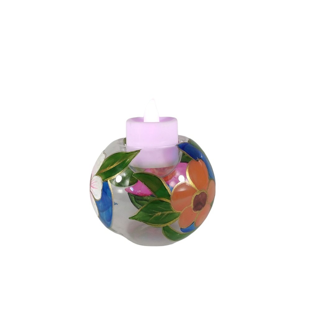 6pc Glass Tealight Candle Holder with Handpainted Flowers GTL 7130