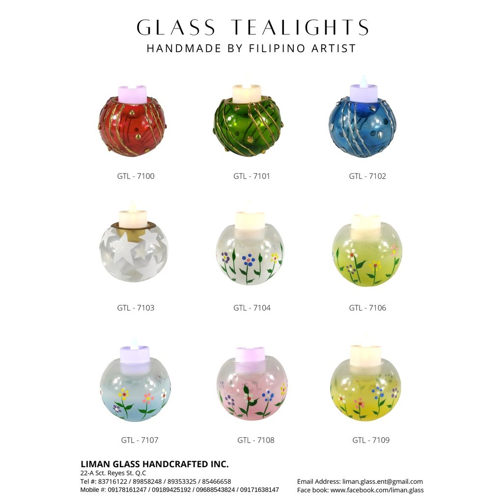 6pc Glass Tealight Candle Holder with Handpainted Flowers White GTL 7131 - Image 2