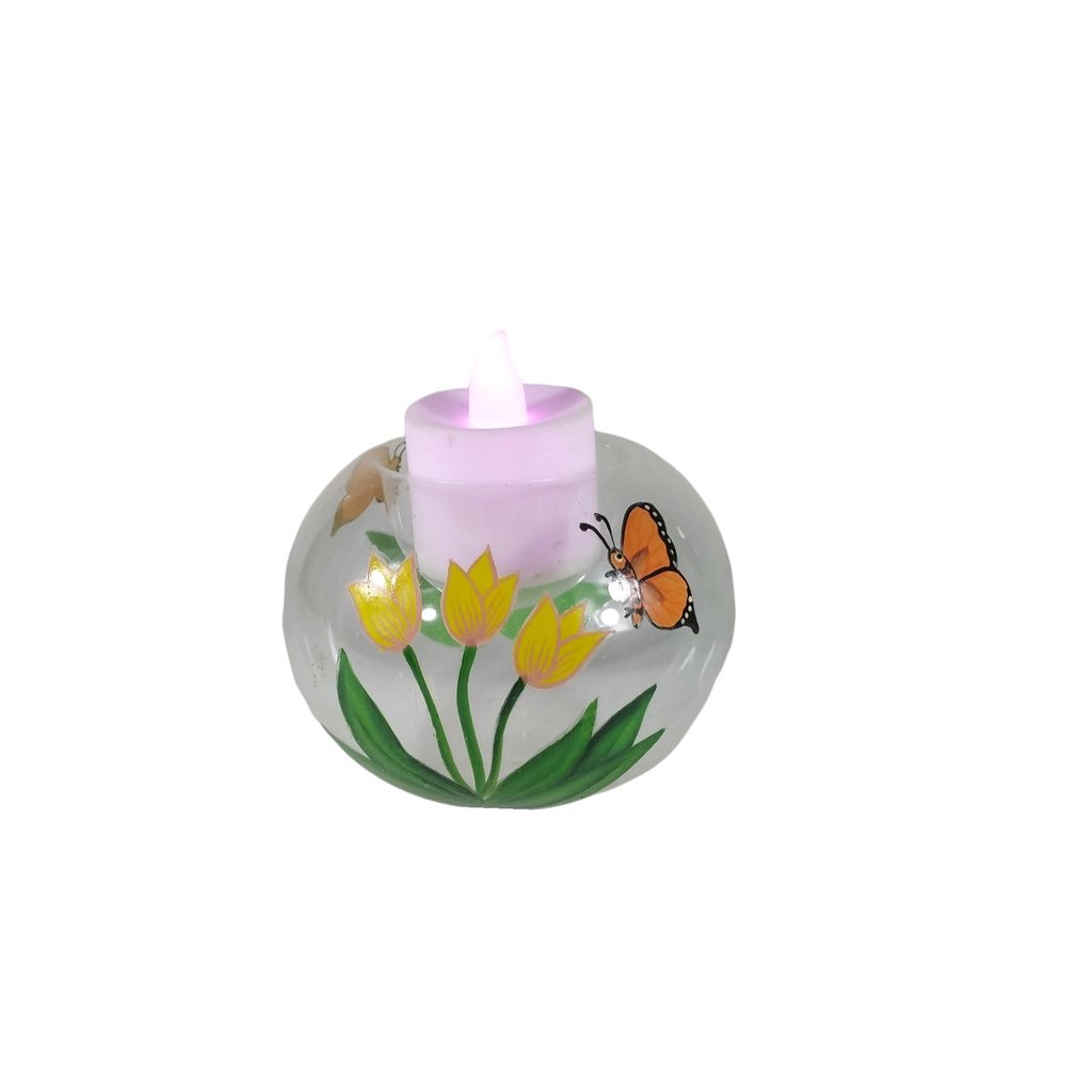 6pc Set Handpainted Glass Tealight Candle Holder Butterfly Flowers GTL 7135 - Image 2