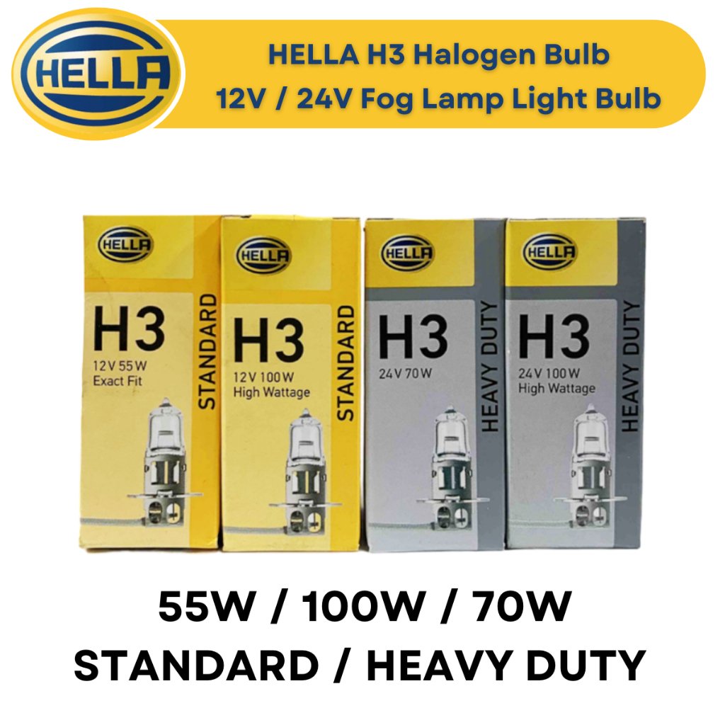 Hella H3 Halogen Bulb 12V & 24V (55W 70W 100W) Fog Lamp Light Bulb