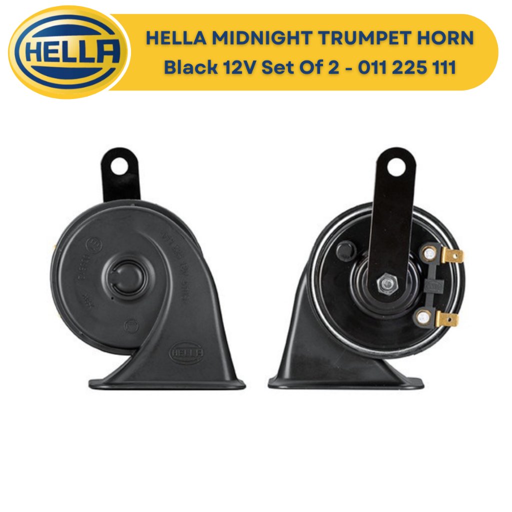 Hella Midnight Black 12V Trumpet Horn Set Of 2 - 011 225 111 - Image 2