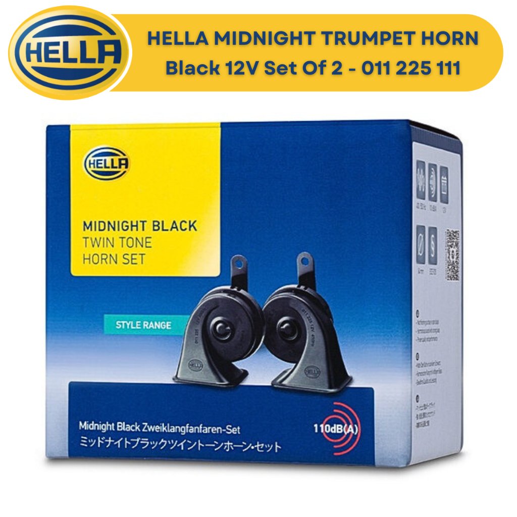 Hella Midnight Black 12V Trumpet Horn Set Of 2 - 011 225 111 - Image 3