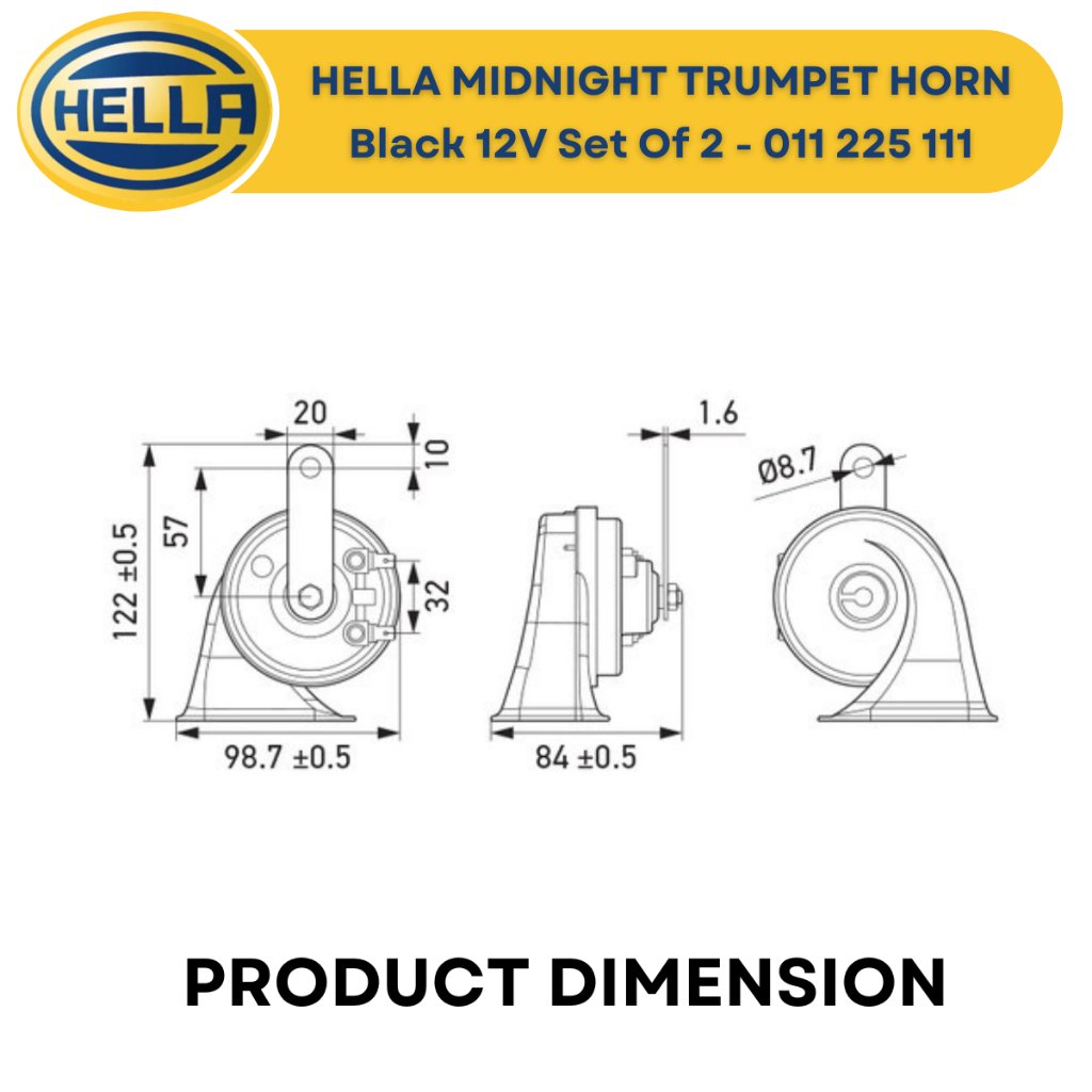 Hella Midnight Black 12V Trumpet Horn Set Of 2 - 011 225 111 - Image 4
