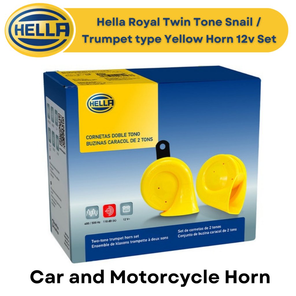 Hella Royal Twin Tone Snail / Trumpet type Yellow Horn Set - Car and Motorcycle Horn 12v - Image 2