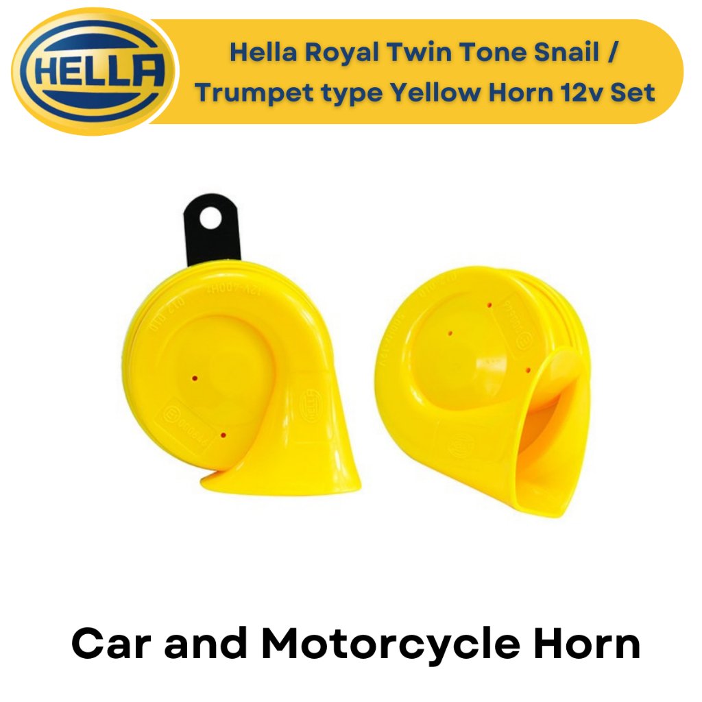 Hella Royal Twin Tone Snail / Trumpet type Yellow Horn Set - Car and Motorcycle Horn 12v - Image 3