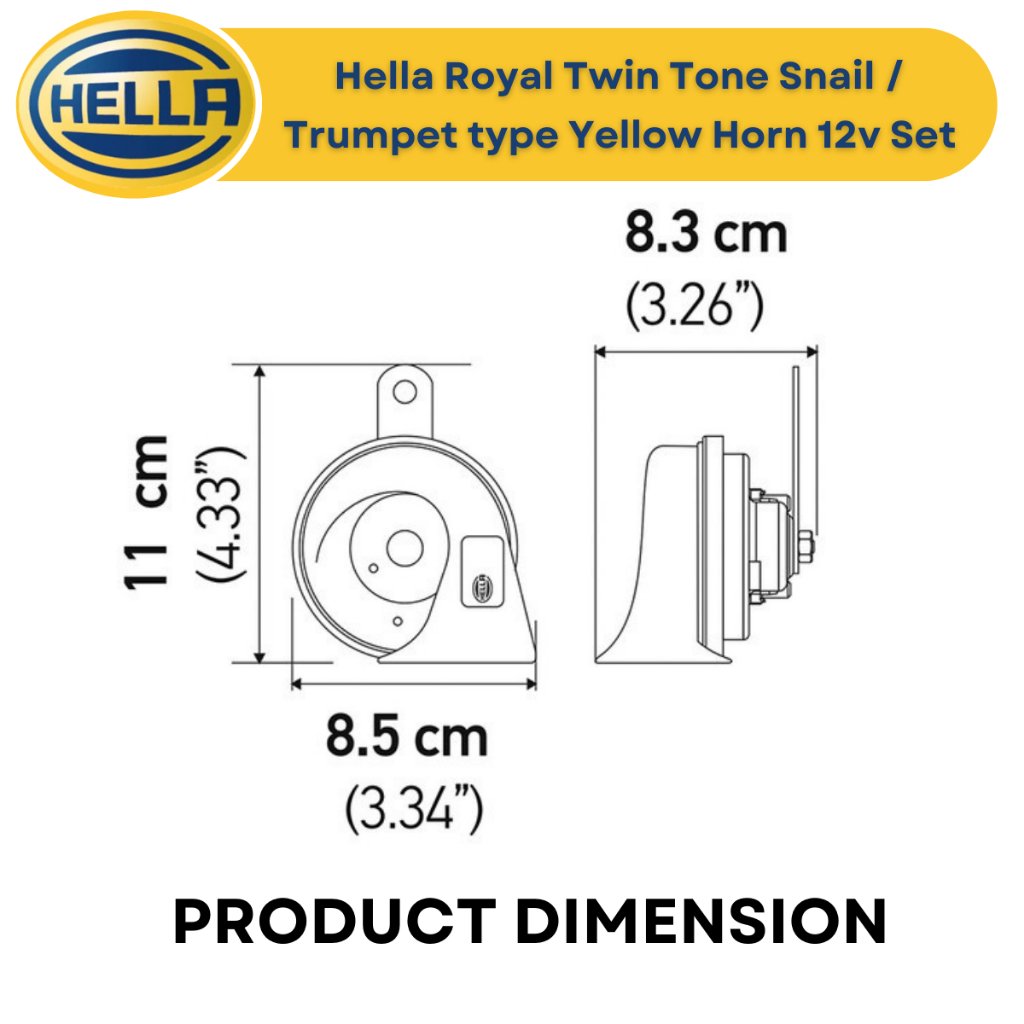 Hella Royal Twin Tone Snail / Trumpet type Yellow Horn Set - Car and Motorcycle Horn 12v - Image 6
