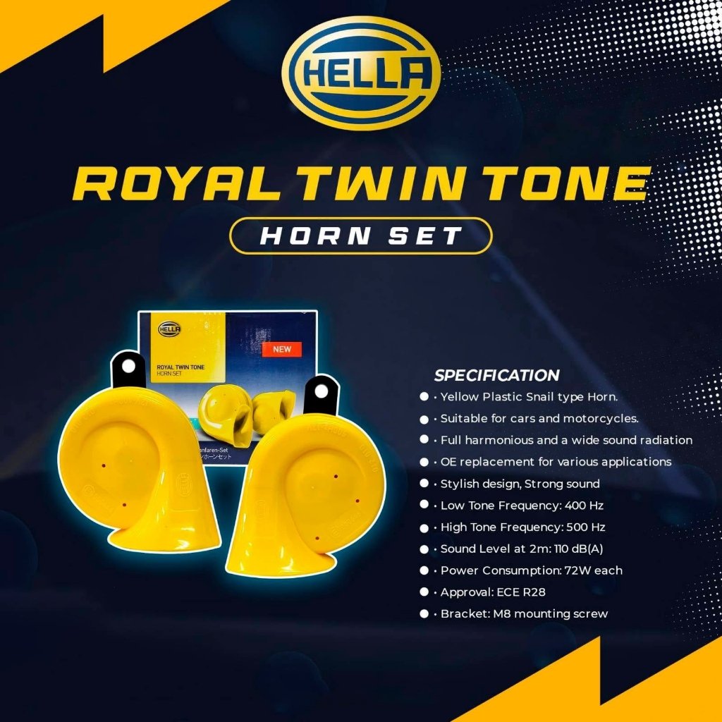 Hella Royal Twin Tone Snail / Trumpet type Yellow Horn Set - Car and Motorcycle Horn 12v - Image 7