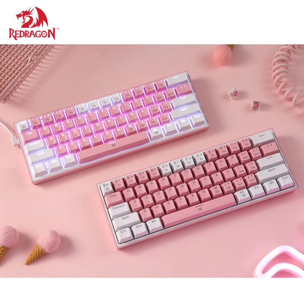 Redragon Fizz K617 RGB 61 Keys 60% Wired Mechanical Gaming Keyboard Outemu Red Switch (Pink/White) - Image 2
