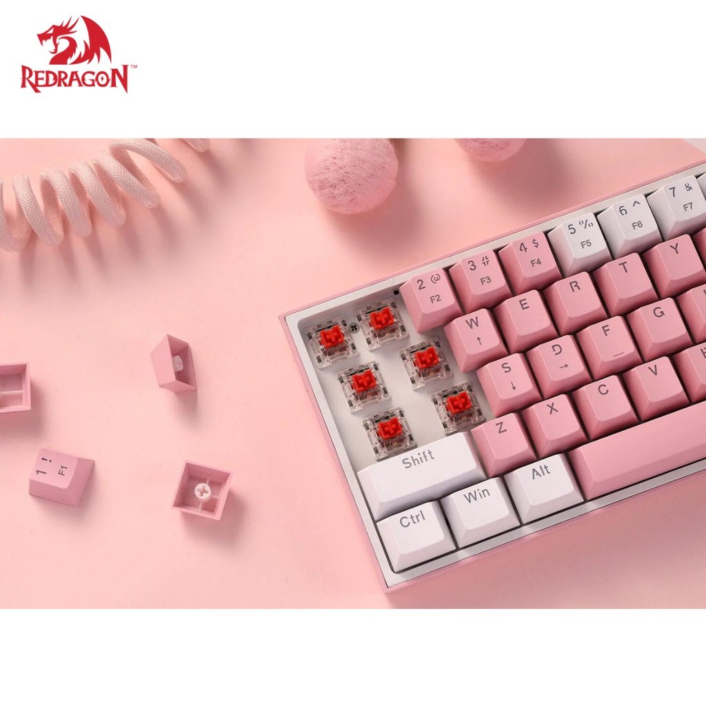 Redragon Fizz K617 RGB 61 Keys 60% Wired Mechanical Gaming Keyboard Outemu Red Switch (Pink/White) - Image 3