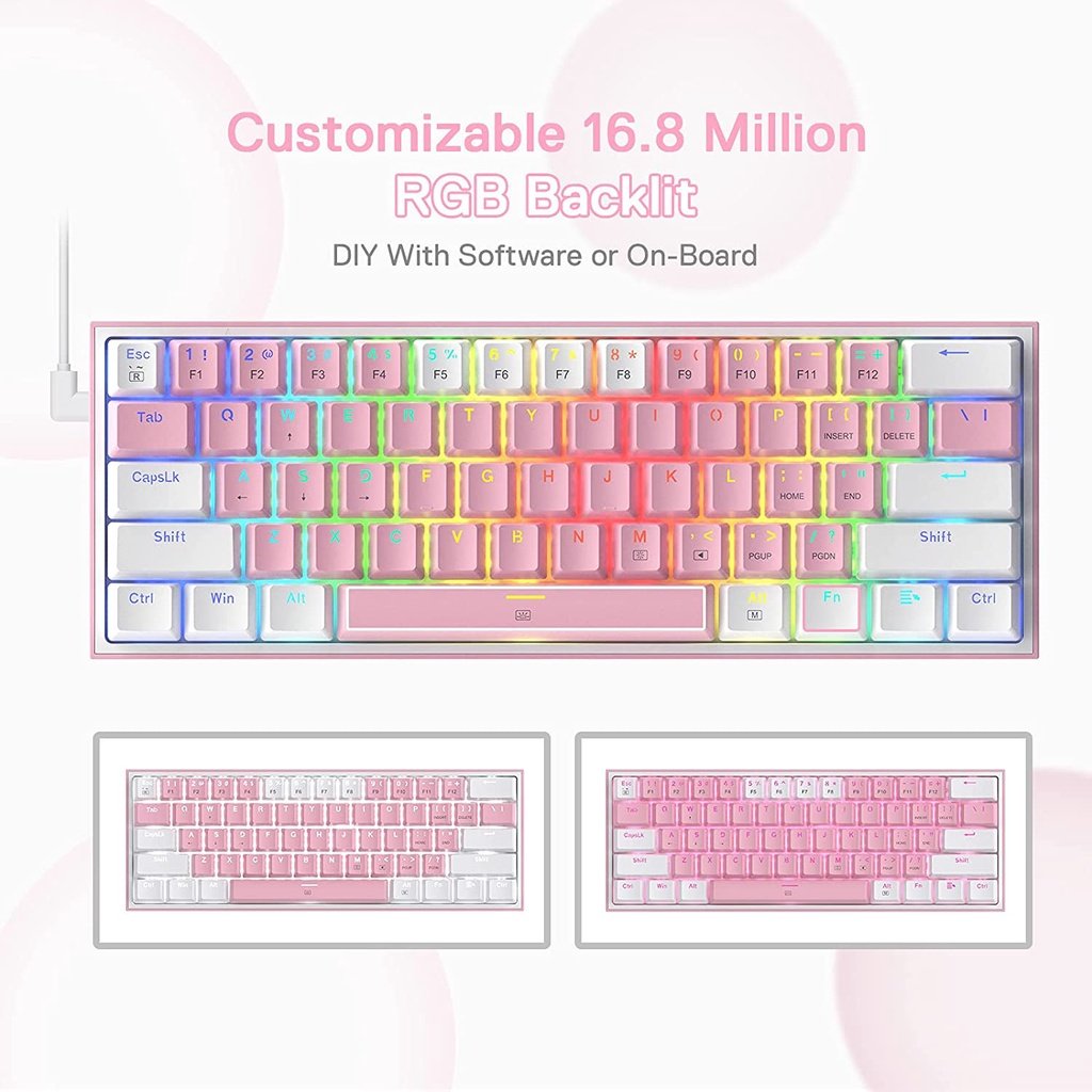 Redragon Fizz K617 RGB 61 Keys 60% Wired Mechanical Gaming Keyboard Outemu Red Switch (Pink/White) - Image 6