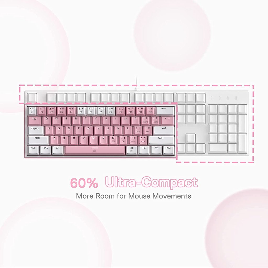 Redragon Fizz K617 RGB 61 Keys 60% Wired Mechanical Gaming Keyboard Outemu Red Switch (Pink/White) - Image 8