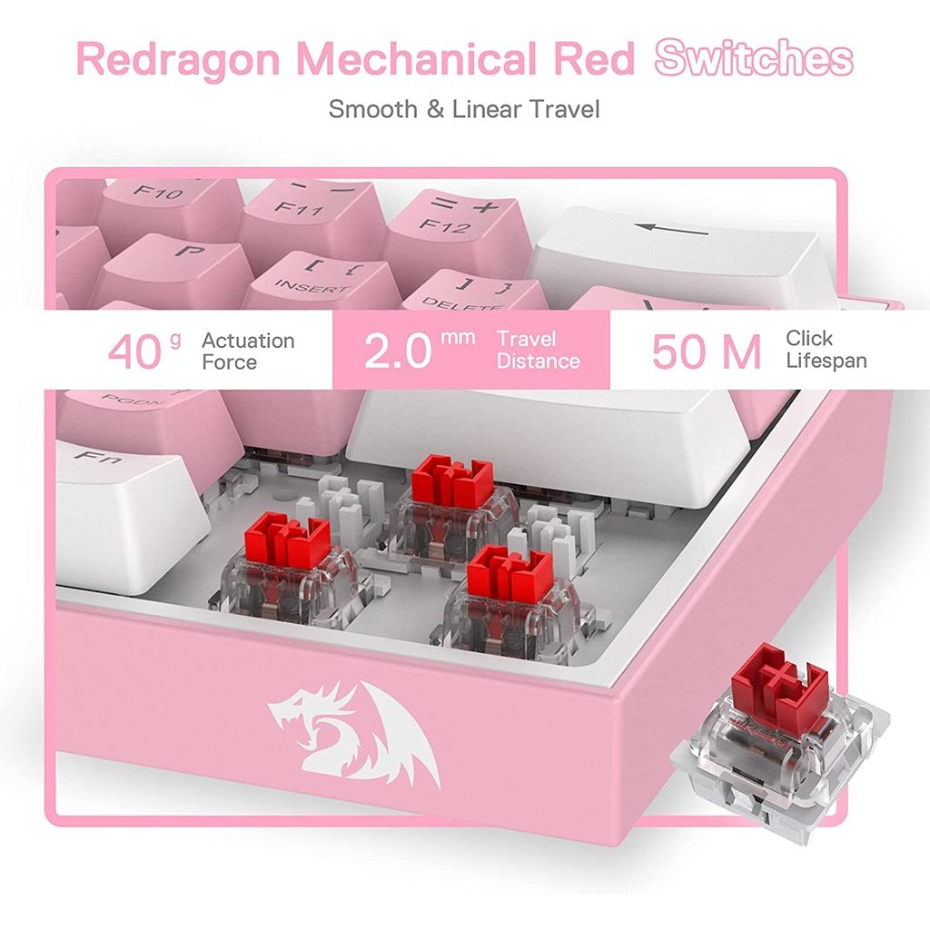 Redragon Fizz K617 RGB 61 Keys 60% Wired Mechanical Gaming Keyboard Outemu Red Switch (Pink/White) - Image 9