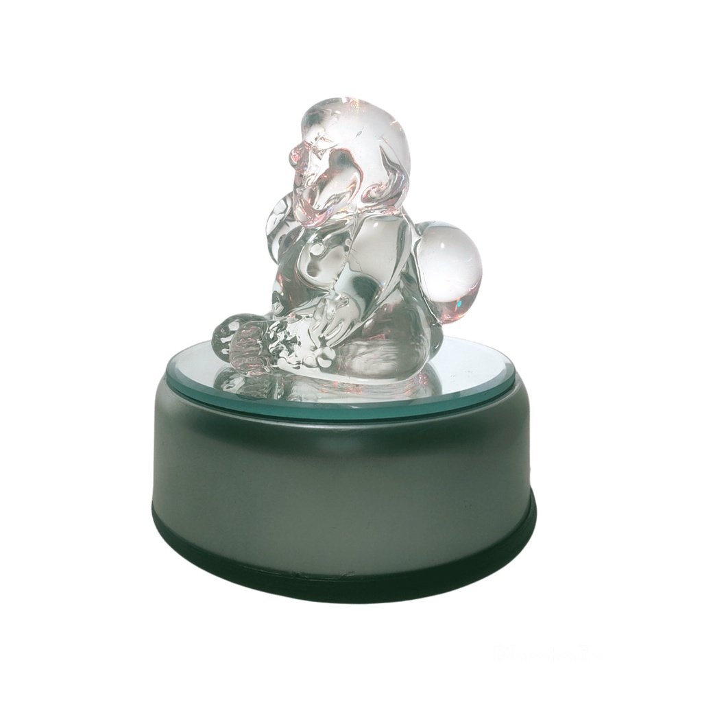 Glass Laughing Buddha Figurine Small with Rotating Base - Image 2