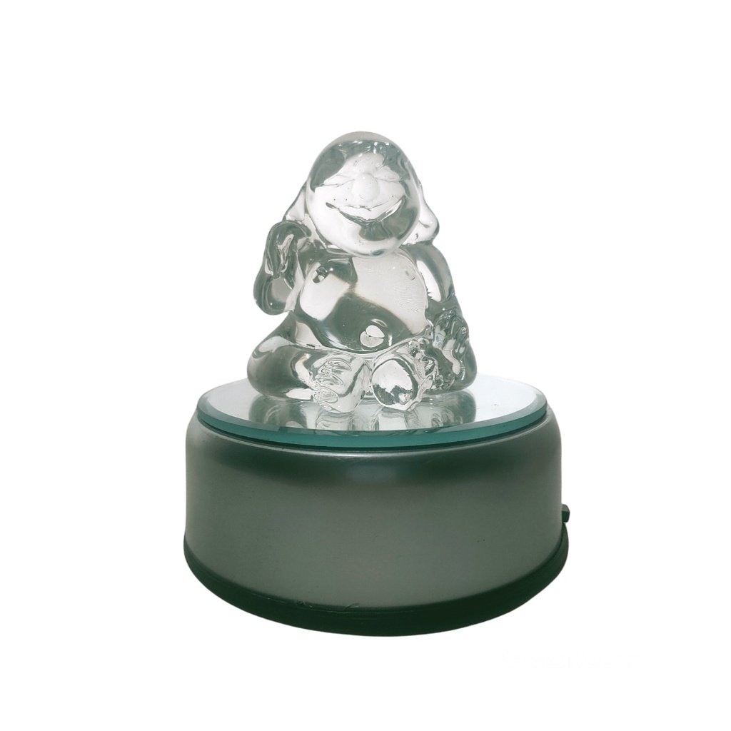 Glass Laughing Buddha Figurine Small with Rotating Base - Image 3
