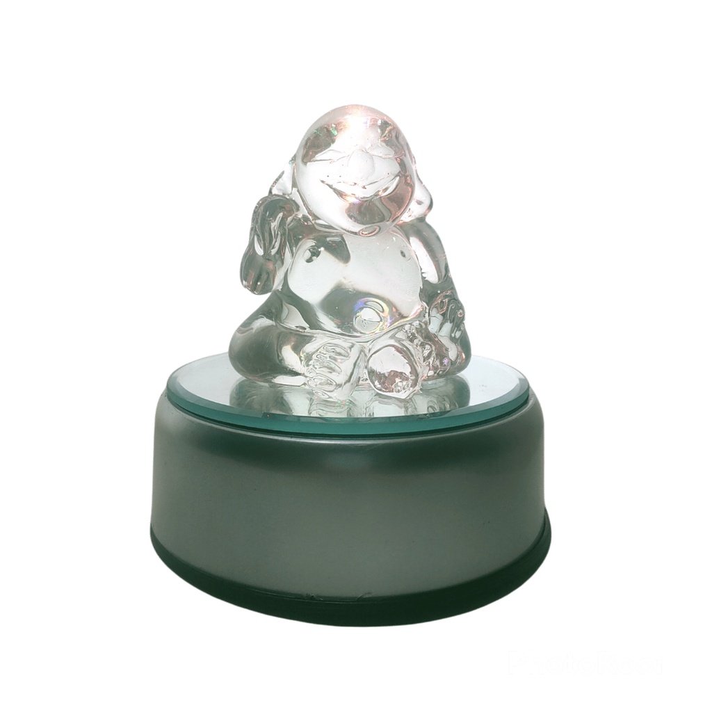 Glass Laughing Buddha Figurine Small with Rotating Base - Image 4