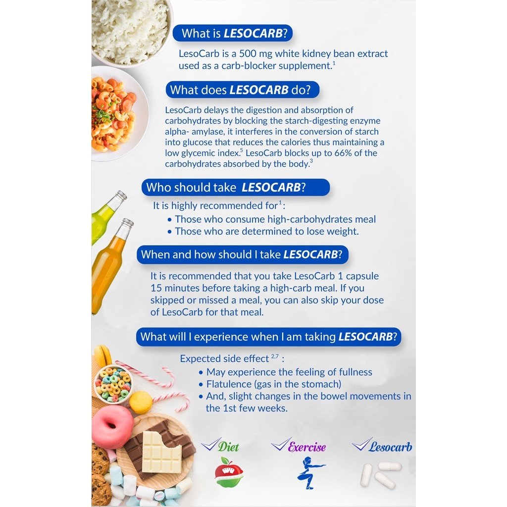 Lesocarb White Kidney Bean Extract 500mg Carb Blocker 42's Capsule - Image 5